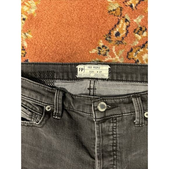 Free People Fishnet Patch Skinny Jean Button Fly Washed Out Black Womens 27 - Picture 5 of 7